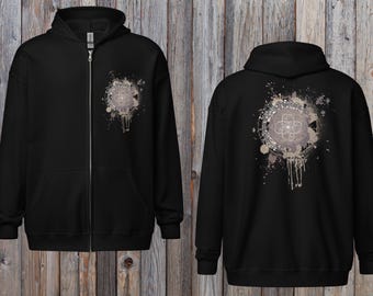 Zip up hoodie with colourful splash Mandala sacred geometry print : Zip up jacket, S-5XL, white, black, navy, grey, Unisex