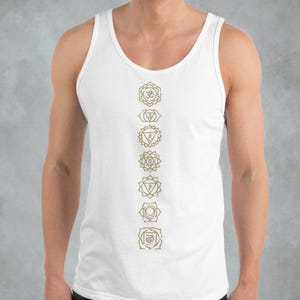 Seven Chakra Mens Tank Top White~UNISEX TANK TOP~Sacred Geometric Yoga Tank Top~Boho Hippie Tanks~Goa Psy Trance T-Shirt~Alternative Clothes