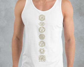 Camiseta unisex de algodón con los 7 chakras: símbolo espiritual sagrado para hombre