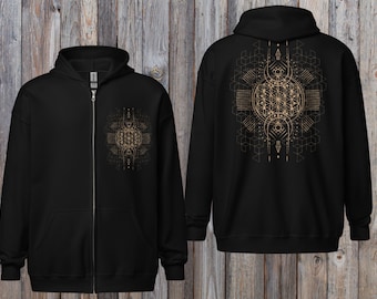 Flower of Life Zip Hoodie|Sacred Geometry Pullover|Festival Jacket| Psytrance Clothing| Spiritual Hoodie | Yoga Jacket |Unisex Festival Wear