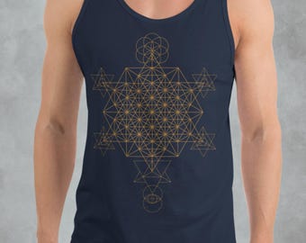 Sacred Geometric Tank Top Blue~UNISEX TANK TOP~Yoga Tank Top~Boho Top~Hippie Tank~Goa Psy Trance Shirt~Alternative Clothes~Grid of Life Tee