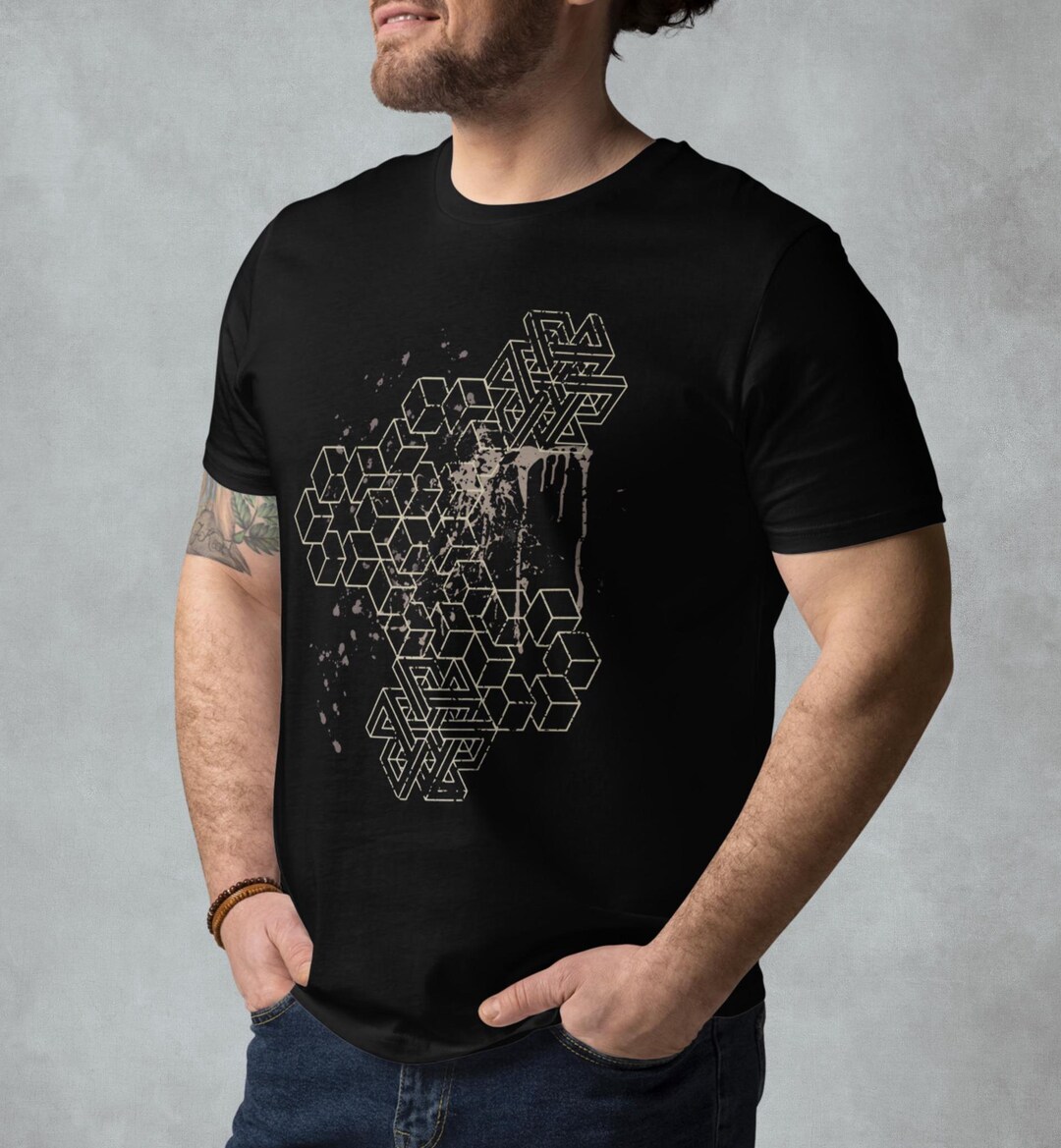 3D Abstract Sacred Geometric Cube Mens Organic Cotton T-shirt