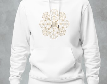 Men Printed Hoodie White~UNISEX~Seed Of Life Hoodie~Organic Cotton Hoodie~Men Boho Pullover~Goa Psy Trance Hoodie~Hippie,Alternative Clothes