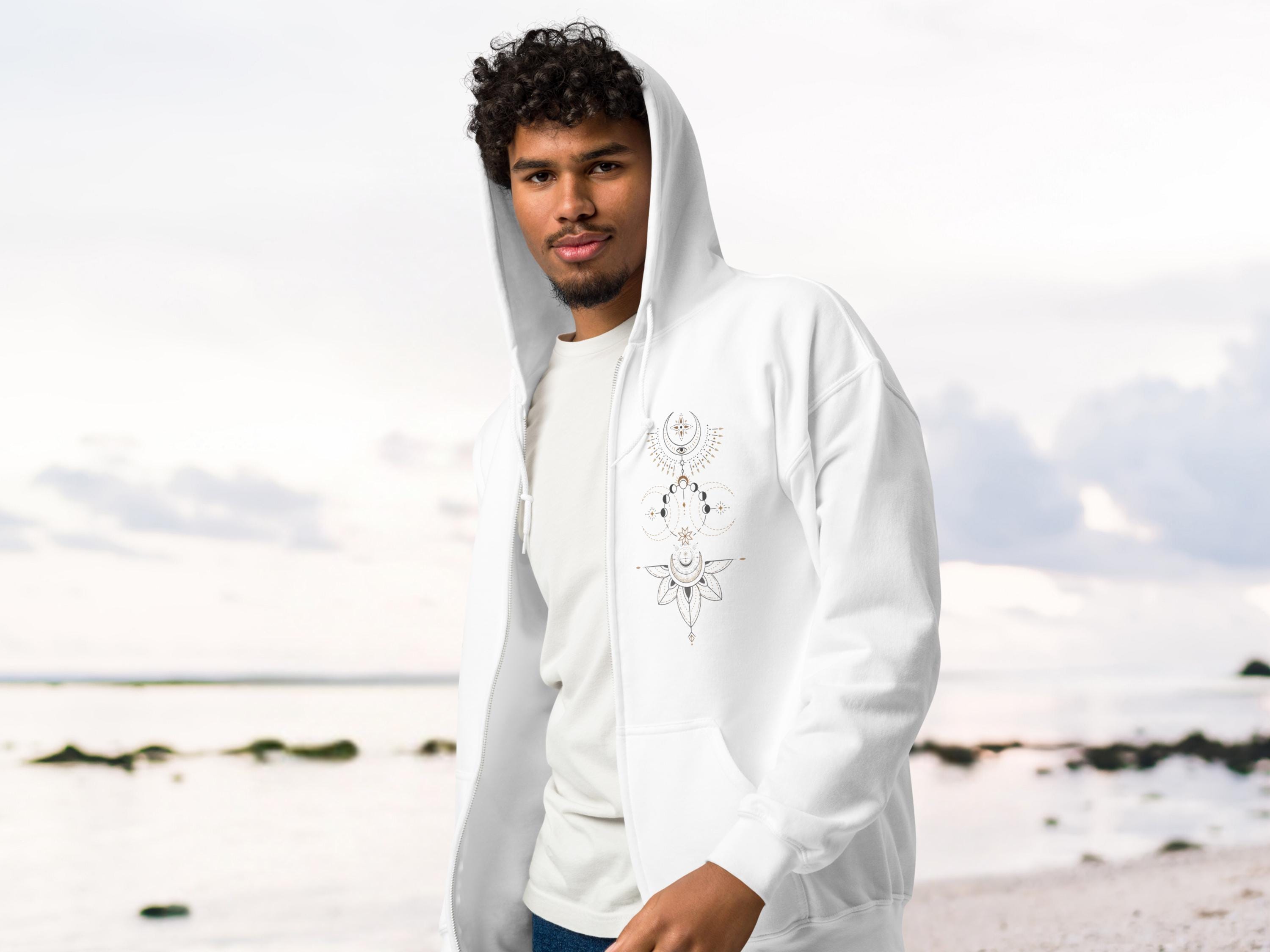 Moon Phase Zip-up Hoodie Grey~unisex, S-5xl,sacred Geometric Full