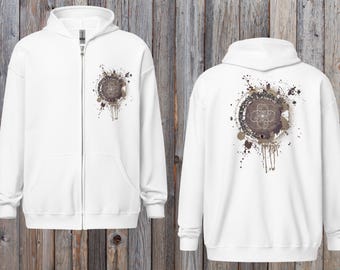 Zip up hoodie with colourful Mandala sacred geometry print : Zip up jacket, S-5XL, white, black, navy, grey, Unisex