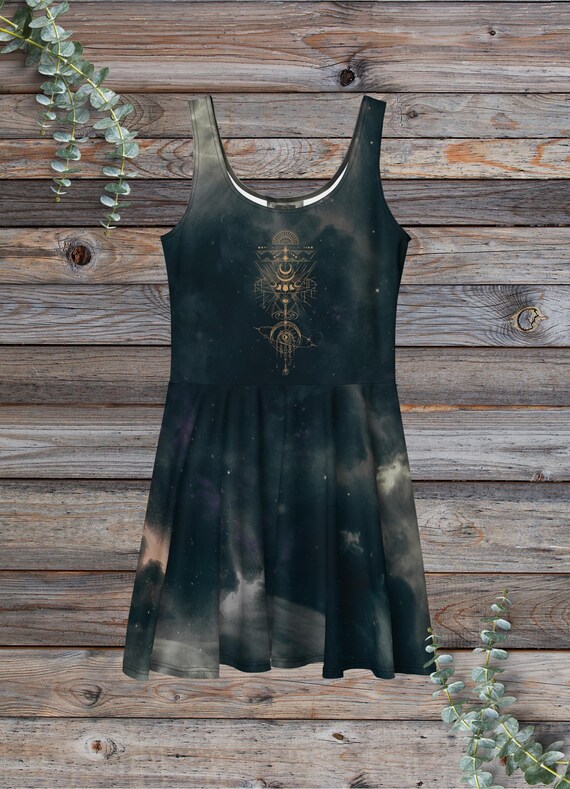 Cosmic Moon Phase Tie Dye Skater Dress Cosmic Moon Phase Tie Dye Skater Dress