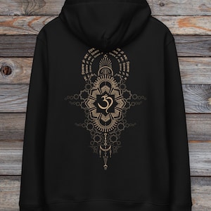Om Symbol Sacred Geometric Organic Cotton Hoodie Black~Yoga Hoodie~UNISEX~Ohm Boho Pullover~Goa Psy Trance Hoodie~Hippie Shirt~Om Mandala