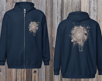 Zip up hoodie with colourful splash Mandala sacred geometry print : Zip up jacket, S-5XL, white, black, navy, grey, Unisex