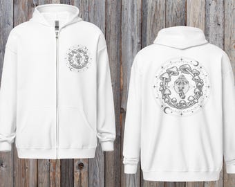 Moletom com zíper em formato de cogumelo mágico | Moda urbana unissex com arte espiritual