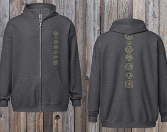 Sudadera unisex con cremallera de los 7 chakras / Sudadera con capucha para yoga consciente y uso diario