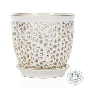 Orchid Pot w/ Holes & Removable Saucer, Quality Porcelain Ceramic, Elegant Design, Perfect Gift for Orchid Lovers, Indoor/Outdoor