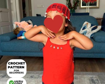 Haakpatroon voor een kinderbaret - Digitaal PDF-patroon, muts voor peutermeisjes met schelp- en kraaldetails, direct te downloaden