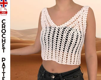 Patroon gehaakte tanktop boho v-hals | pdf zomertopper voor beginners