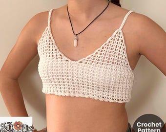 V Stitch Crochet Crop Top Pattern XS–XL, Summer Boho Festival Top