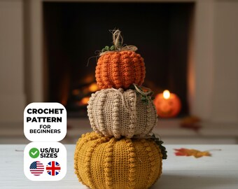 Farmhouse Pumpkin Crochet Pattern | Digital PDF | Beginner Friendly | 3 Sizes Stackable | Fall Halloween Home Decor | Bobble Stitch