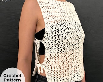 Gehaakt blousepatroon – festivaltop met veters | Boho zomer gehaakt pdf | Geschikt voor beginners | Maten S–XL