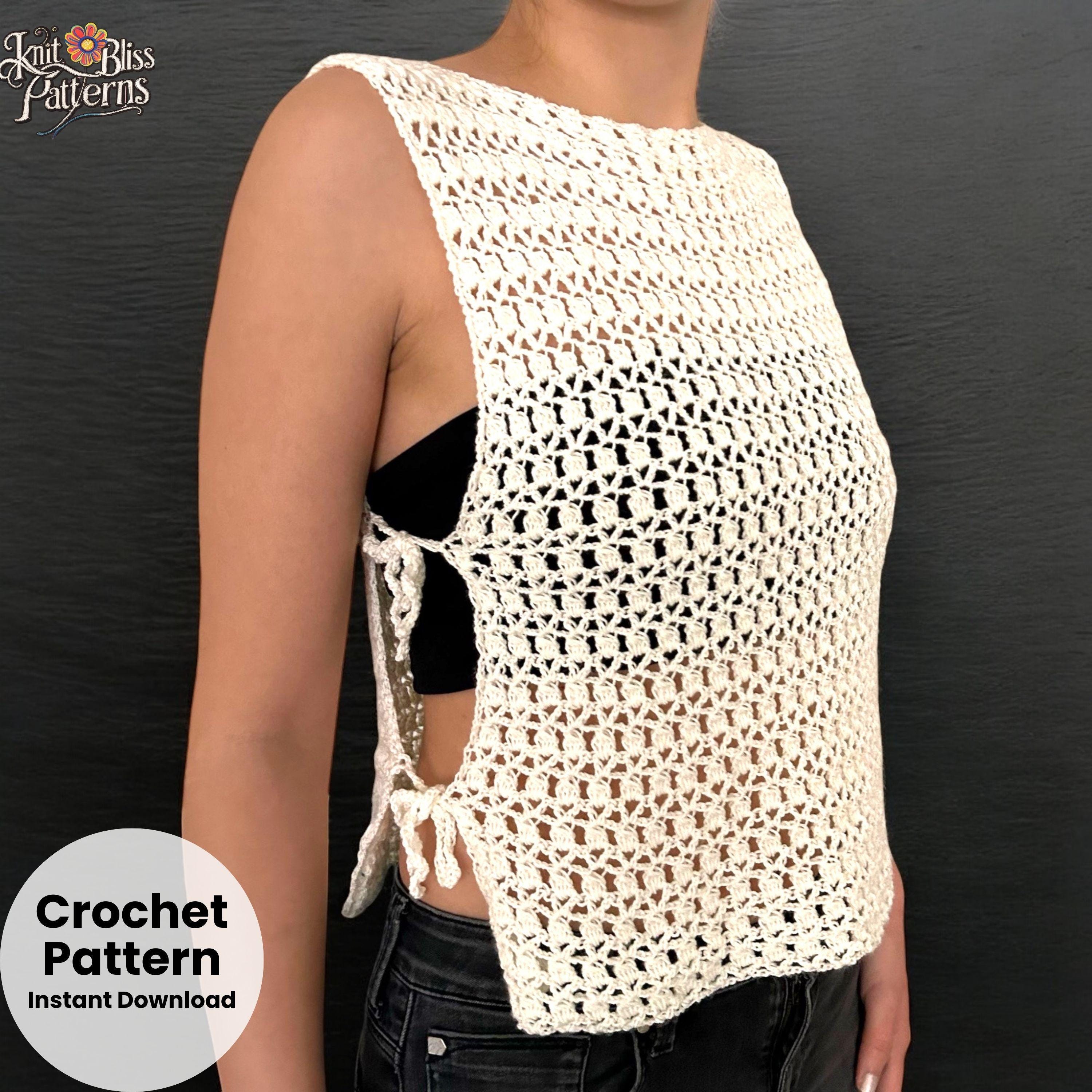 40 Crochet Blouse Patterns with Lace, Wraps, and Granny Squares 19 Lace Up Side Tie Crochet Top Pattern S-xl Mesh Summer