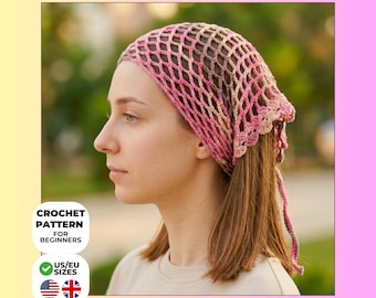 Crochet Bandana PDF Pattern – Boho Lace Hair Scarf Tutorial (Digital Download)