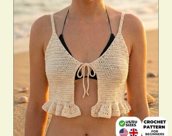 Crochet Ruffle Crop Top Digital PDF Pattern | Beginner Beach Cover Up | Boho Summer Tutorial
