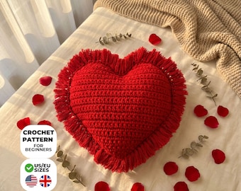 Beginner Crochet Heart Pillow Pattern Digital PDF Easy Tassel Cute Handmade DIY Room Decor Download