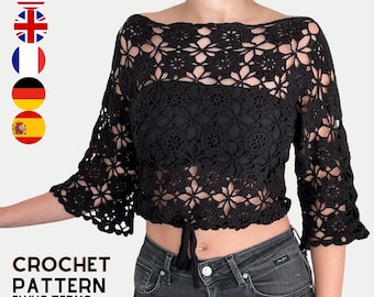 Boho Lace Top Digital PDF XS-XL Pattern Coastal 2026 Summer Festival Blouse Slow Fashion | Crochet Pattern Tutorial