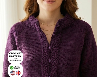 Vintage Ruffle Cardigan Crochet Pattern | PDF Women S-XXL | Cottagecore Cozy Fall Sweater