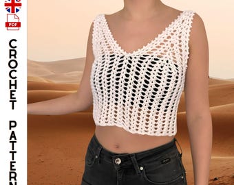 Patroon zomertop gehaakt topje - V-hals strand boho tanktop | Digitale pdf, geschikt voor beginners