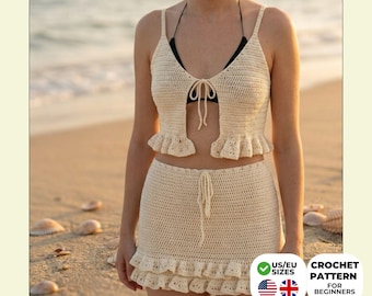 Ruffled Beach Set Digital PDF Pattern | Crochet Crop Top & Mini Skirt | Beginner Boho Tutorial