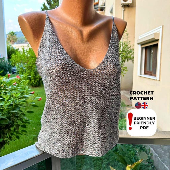 Sequin Crochet Blouse Pattern XS-XXL | V-Stitch Mesh Summer Top PDF