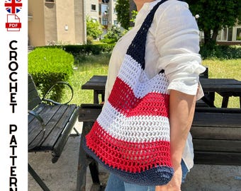Stars & Stripes Mesh Crochet Tote Pattern, Patriotic Summer Bag