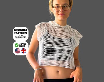 Hooded Summer Crochet Blouse Pattern, Loose Fit Boho Top