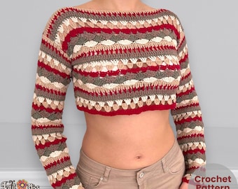 Striped Crochet Top Pattern Digital File | S-2XL | Boho Mosaic Blouse Long Sleeve | Easy Beginner PDF Download