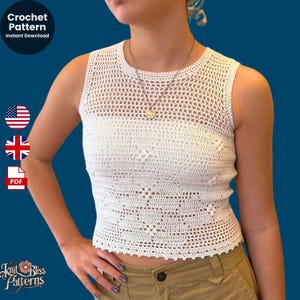 Filet Mesh Crochet Top Pattern Digital PDF XS-XL | Summer Blouse Beginner Easy | Airy Festival Tank Top Lightweight Boho