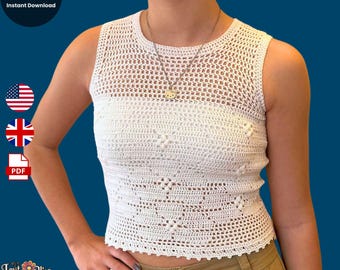 Patroon zomer gehaakte top pdf | Blouse van filetgaas XS–XL | Ontwerp voor beginners | Direct downloaden