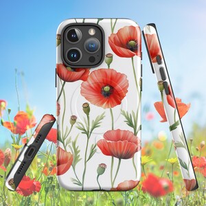 Custodia per telefono Poppies con MagSafe® | Custodia protettiva antiurto per iPhone | Protezione a due strati | Custodia floreale opaca o lucida