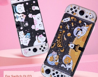 Kawaii Cosmic Kitties Clear OLED Shell | Cat & Space Theme Protective Case