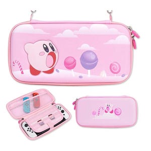Kirby Nintendo Switch OLED Bundle | Pink Kawaii Travel Case, Cover & Grips