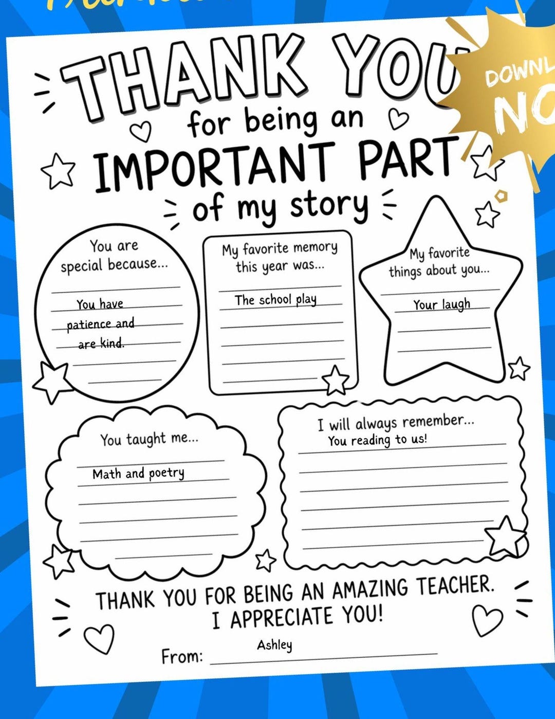 Teacher Appreciation Printable Activity | End of Year Teacher Gift From ...