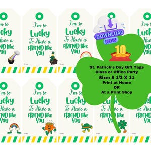 Etiquetas de regalo para el Día de San Patricio para amigos, escuela, aula, oficina, fiesta, duende, arcoíris, olla de oro, etiquetas imprimibles irlandesas para recuerdos de fiesta.