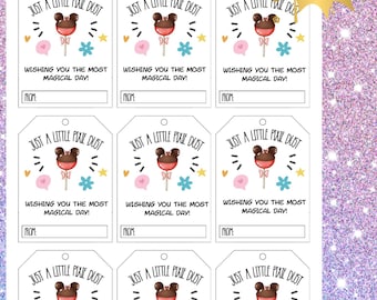 Etiquetas de regalo de Pixie Dust: ¡Te deseo el día más mágico! Tarjetas de Pixie Dust para viaje a Disney. Recuerdo de crucero. Recuerdo de aula. Recuerdo de fiesta. PDF imprimible.