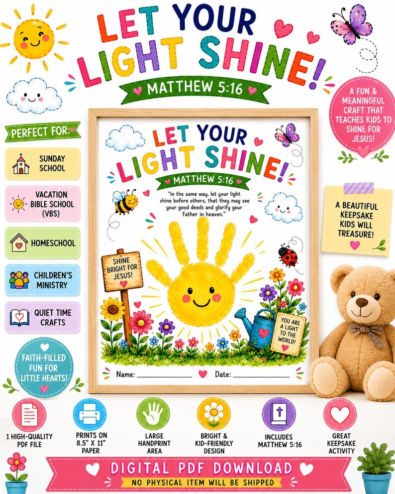 Let Your Light Shine Handprint Craft | Matthew 5:16 Christian Craft for ...