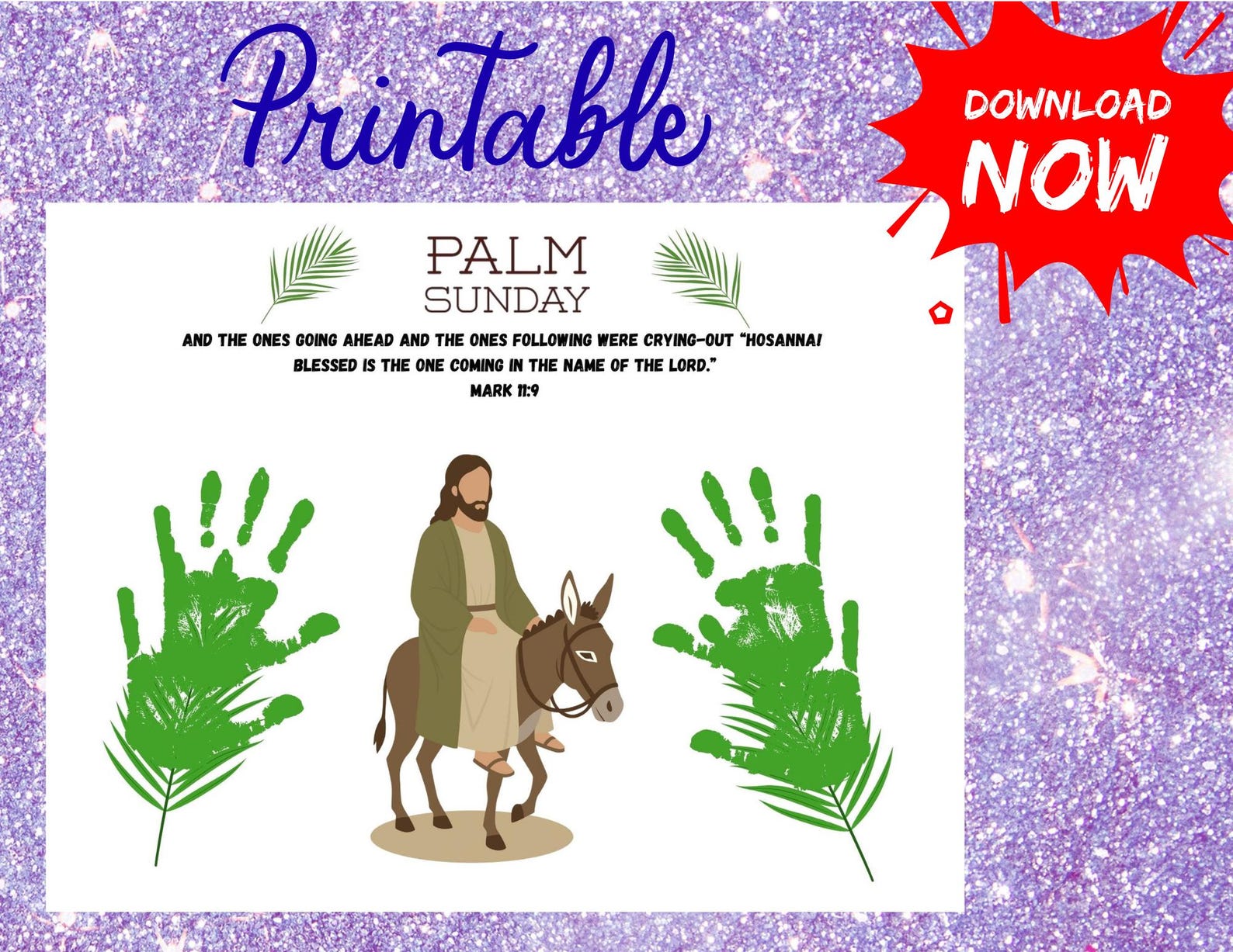 Palm Sunday Handprint Craft Printable Christian Kids Easter Activity ...