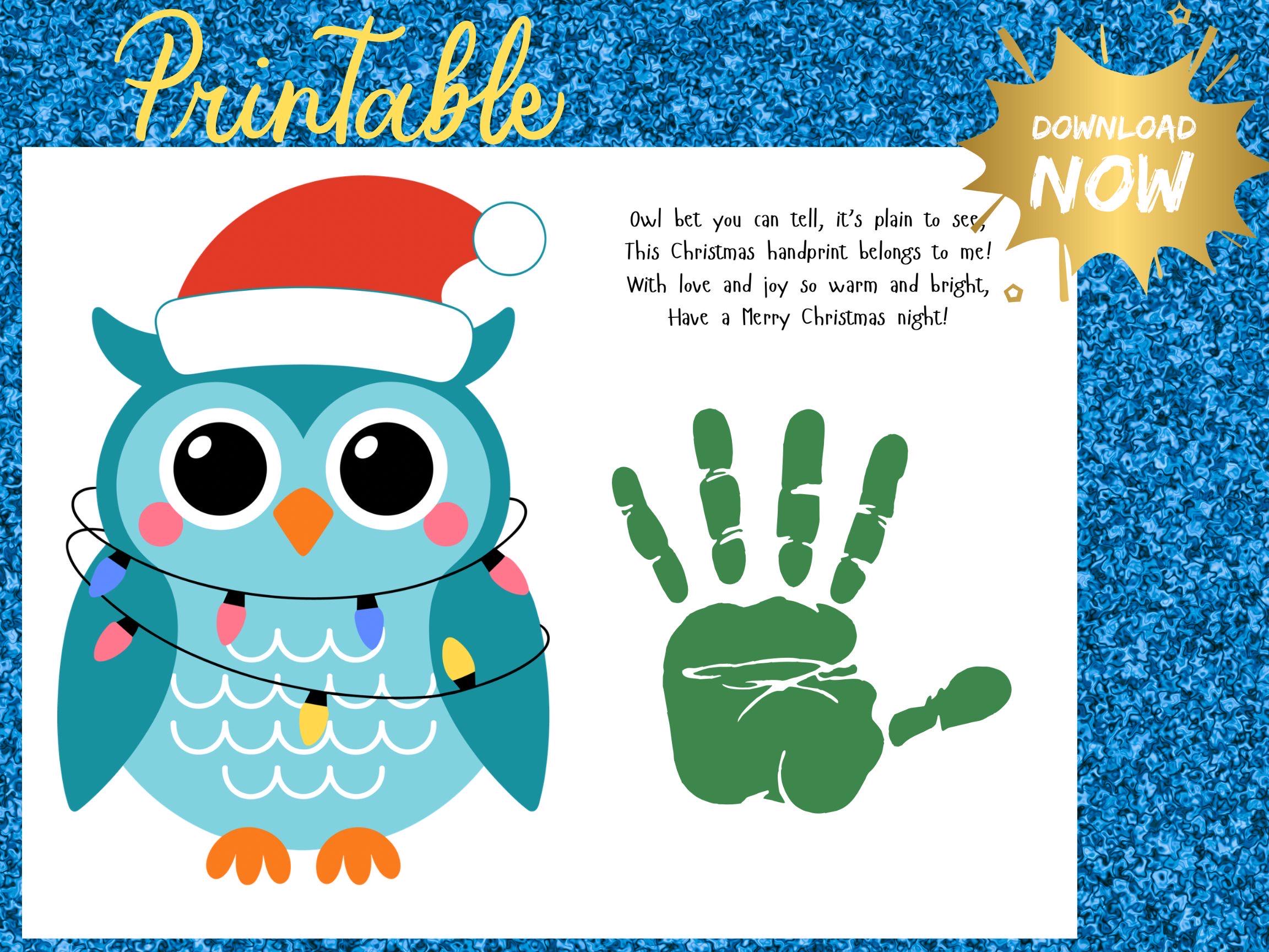 Whimsical Christmas Owl Handprint Craft Printable Toddler Preschool Holiday Activity Classroom Homes