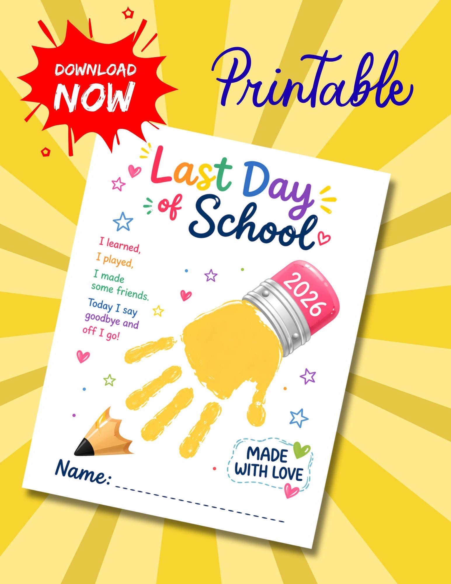 Last Day of School Handprint Craft 2026 | Preschool Kindergarten ...