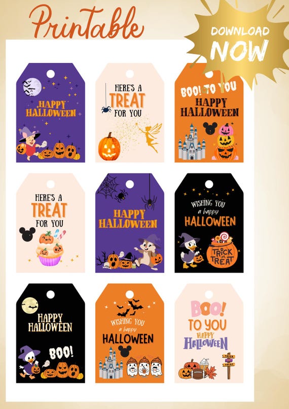 Printable Disney Halloween Gift Tags Party Favor Tags for Disney Trips Cruises Cast Members Classroom Halloween Gift Tags Pixie Dust Tags