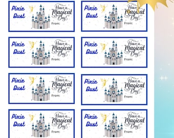 Etiquetas para presentes "Pó de Fada" para imprimir, ideais para lembrancinhas de viagens e cruzeiros da Disney. Etiquetas mágicas para cartões "Pó de Fada", perfeitas para sala de aula, escritório e festas.