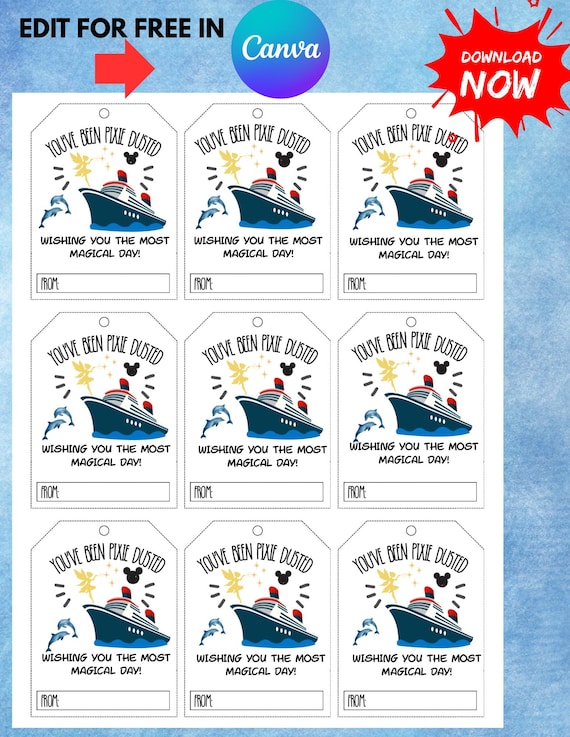 Disney Cruise Editable Pixie Dust Gift Tags Printable Cabin Surprise Favor Labels for Disney Vacations Ship Magical Cruise Fun Pixie Dusted