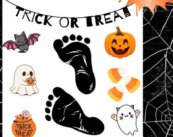 Trick or Treat Smell My Feet Halloween Craft Baby Footprint Keepsake Printable Baby’s First Halloween DIY Craft Footprint Art Toddler Craft