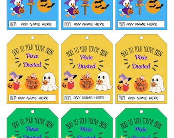 Etiquetas de presente de Halloween com pó mágico, etiquetas Boo To You, editáveis, Canva ou imprimíveis, etiquetas mágicas de pó mágico, diversão para viagens à Disney, sala de aula, escritório