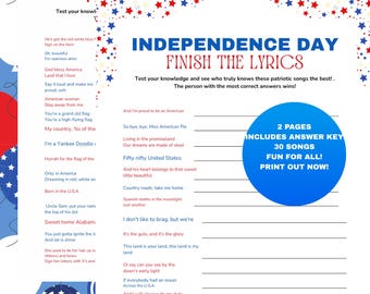 4th of July Finish the Lyrics Game: Patriotic Song Trivia (PDF Download